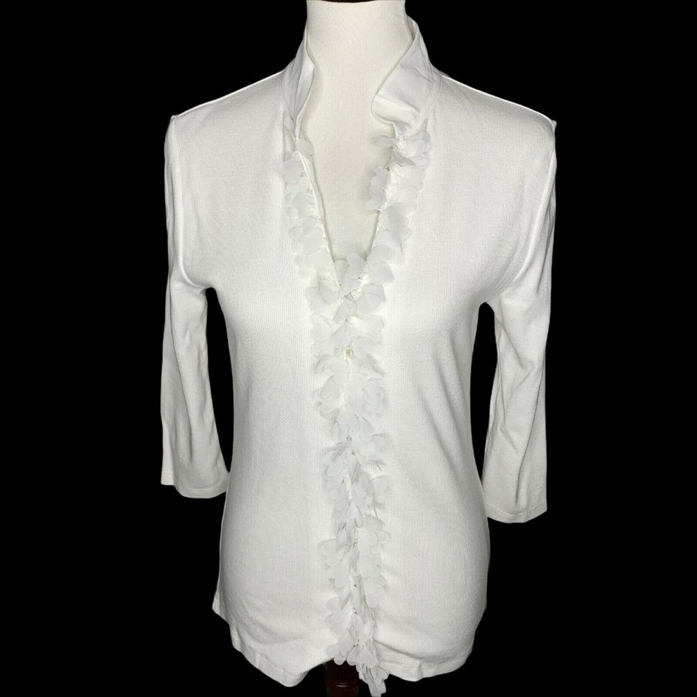 Soft Surroundings 3/4 Sleeve Ruffle Front Top Med